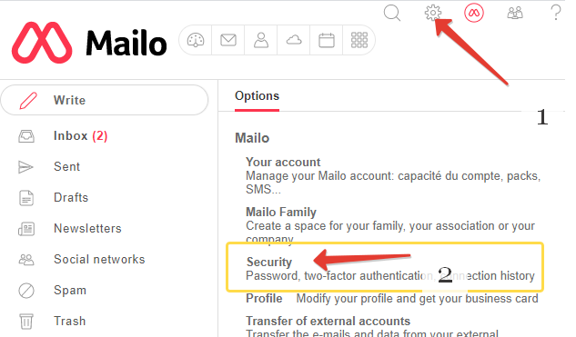 Mailo two-factor authentication using Token2 programmable tokens