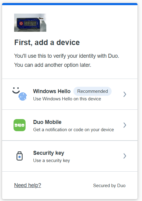 Duo Enrollment - Select Security Key