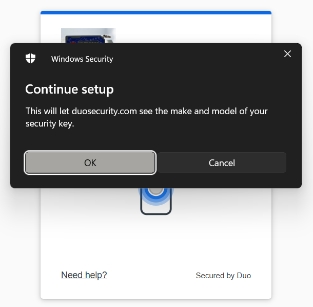 Duo Enrollment - Insert Security Key