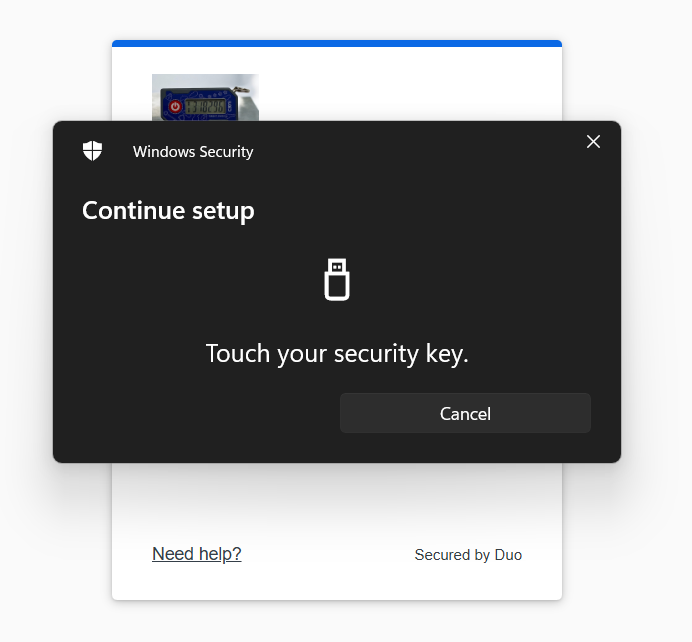 Duo Enrollment - Activate Security Key